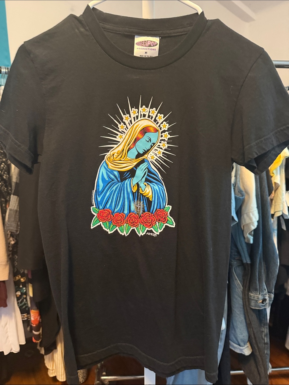 Poster Pop Black Short Sleeve Tee with Colorful Guadalupe Graphic